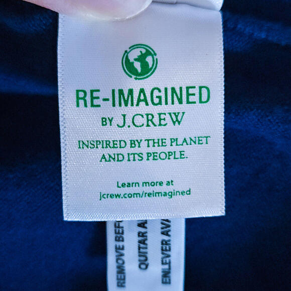 J. Crew Navy and White Checkered Knit Heart Teddie Sweater Women's Medium - Picture 7 of 7